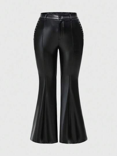 Goth بنطلون لون سادة للسيدات ذوات الحجم الكبير من البولي يوريثان الجوثي