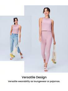 LUVLETTE Weiche Baumwolle Frauen Nebel Wald Stil Rosa Weiche Gerippte Sets Basic Tank Crop Tops & Hosen Loungewear Pyjama Set Lingerie als Oberbekleidung Workout Sets Gemütlich Zuhause Braut Wäsche & Pyjama