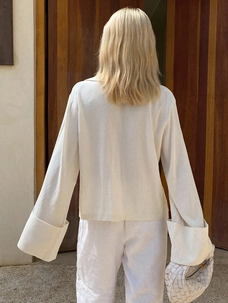 Women's Solid Color Casual Turndown Collar Tie-Up Long Sleeve Lightweight Jacket