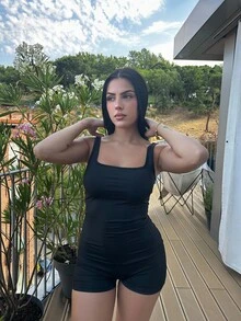 Lucia Bellido Summer Solid Scoop Neck Unitard Romper