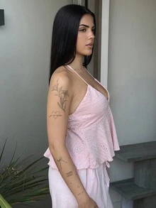 Lucia Bellido Áo ba lỗ cổ chữ V cổ chữ V màu xám xanh dành cho nữ WYWH Áo ba lỗ thông thường - Hồng - Xem 5