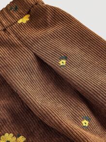 SHEIN MOD Plus Size Embroidered Corduroy Khaki Pants | Summer ,Early Autumn 2025,Comfort Fit Plus Size Embroidered Corduroy Pants - Khaki & Stylish - Coffee Brown - View 5