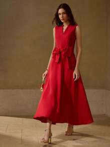 MOTF PREMIUM BOW DECOR STRUCTURED SLEEVELESS DRESS - Red - View 4
