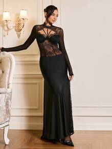 Glamine Cut Out Front Lace Bodysuit Fall Cloth For Women - Black - View 7