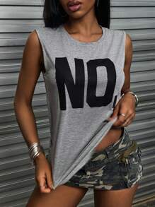 INAWLY Women's Letter Printed Summer Casual Tank Top Graphic Tees Women Tops - Grey - View 3