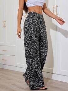 SHEIN ICON Women's Casual Leopard Print Wide Leg Jeans