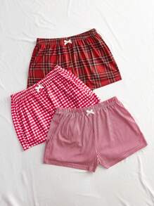 Lowkey Lull 3件套格子女士睡裤套装 - 紅色 - 查看 1