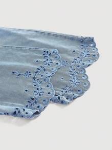 SHEIN MOD 女士口袋宽松阔腿休闲百搭牛仔裤 - 淺色水洗藍 - 查看 3