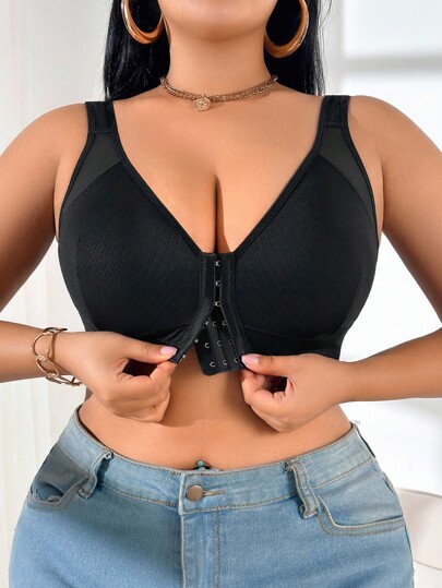 SHEIN 1 pieza Sujetador inalámbrico de talla grande con cierre delantero