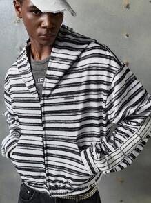 NEON BLANC 男士街头时尚长袖条纹连帽运动衫，秋季，冬季 - 黑與白 - 查看 6
