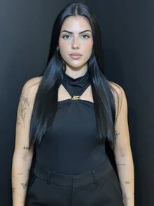 Lucia Bellido Blusa sin mangas con cuello de pie, diseño con decoración metálica, blusa casual y de oficina para el verano - Negro - Ver 1