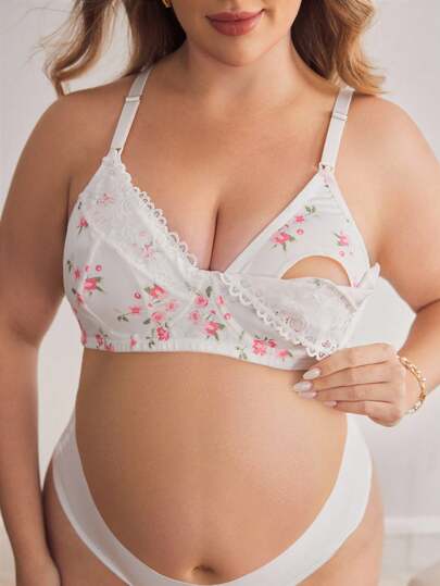 BloomMama Soutien-gorge de maternité grande taille en dentelle florale et patchwork avec armatures, confortable pour l'allaitement