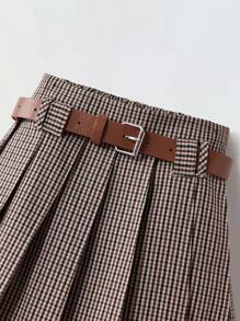 Maija Kids Maija Kids Young Girl Vintage Plaid Fabric Pleated Skirt With Belt Plaid Skirt School Girl Skirt Girls School Uniform Skirt Brown Plaid Skirt Fall Winter