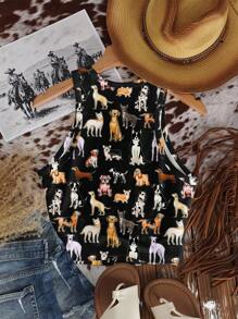 SHEIN EZwear Áo ba lỗ cổ tròn bó sát họa tiết chó tối giản giản dị dành cho nữ, phù hợp cho mùa hè - Nhiều màu - Xem 2