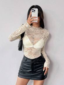 EgrlEra Áo ren hoa gợi cảm cho nữ (Cắt ngẫu nhiên) - Màu be - Xem 4