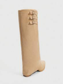 Daringsoles Botas occidentales de tacón grueso con punta puntiaguda y flecos para mujer, botas altas de ajuste ceñido - Camel - Ver 10