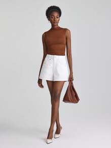 Selenza 优雅手工串珠水钻水洗牛仔短裤 - 白色 - 查看 5