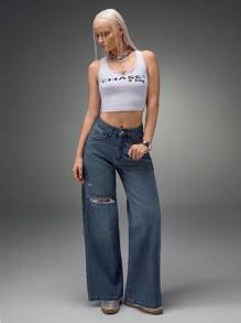 CasuGlow LOW WAIST VINTAGE CUTOUT CASUAL LOOSE JEAN - Blue - View 1