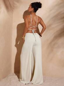 Hauture Bộ đồ liền thân hở lưng boho trang trí họa tiết trang trí mùa hè gợi cảm - Màu be - Xem 6