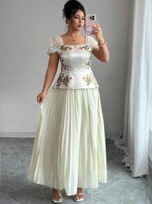 Modelyn 数码印花拼布褶皱长袖大码女式连衣裙 - 彩色 - 查看 5