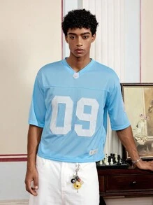 SWAVVY 男士针织休闲宽松短袖T恤 - 淺藍色 - 查看 2