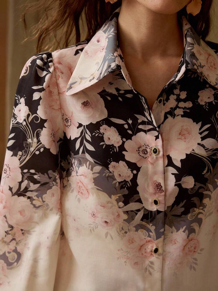 CONJUNTO Top ESTAMPADA FLORAL COM BOTÕES E SAIA MIDI