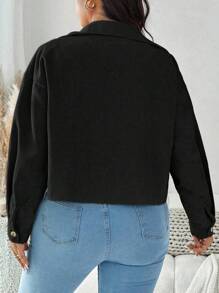 SHEIN LUNE 大码纯色前扣假口袋简约休闲夹克假日装