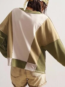 Bohemela Casual Knit Patchwork Round Neck Long Sleeve Loose Washed Women Sweatshirt Oversized Sweatshirt Oversized Sweatshirts For Women In Fall/Winter - Multicolor - View 7