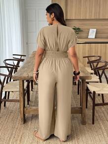 Breezaya Plus Size Solid Color Fashionable Summer Jumpsuit - Khaki - View 2