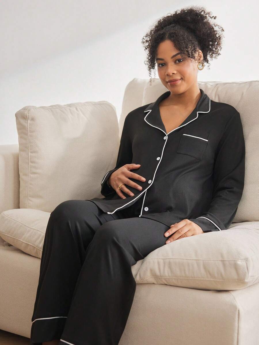 BloomMama Maternity Casual, Basic, Fashionable Nursing Sleepwear, Fall, Winter - Black - View 1