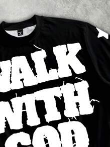 Manfinity Roghcode Men's Street Letter Print Short Sleeve Cropped Loose T-Shirt