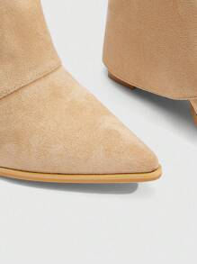 Daringsoles Botas occidentales de tacón grueso con punta puntiaguda y flecos para mujer, botas altas de ajuste ceñido - Camel - Ver 9
