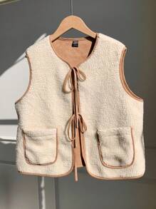 Comfortcana New Autumn Bowknot Strap Fuzzy Round Neck Short Jacket