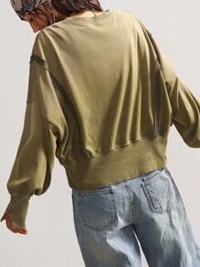 Bohemela 秋冬波西米亚风休闲纯色针织圆领长袖宽松水洗女式运动衫 - 綠色 - 查看 7