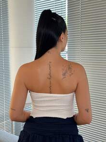 Lucia Bellido 1 件女式杏色纹理针织扭纹前部不对称下摆吊带背心，度假风格 - 杏色 - 查看 2