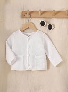 SHEIN 1pc Baby Boys' Cotton Long Sleeve Jacket, Single-Breasted With Pockets, Loose Fit Korean Style Casual Outerwear, Soft & Comfortable Fabric, Suitable For Autumn/Winter Wear Fall - Apricot - View 1