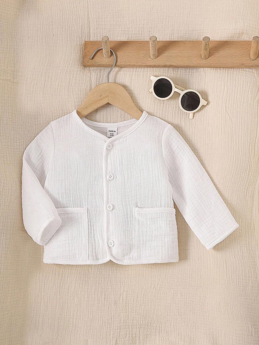 SHEIN 1pc Baby Boys' Cotton Long Sleeve Jacket, Single-Breasted With Pockets, Loose Fit Korean Style Casual Outerwear, Soft & Comfortable Fabric, Suitable For Autumn/Winter Wear Fall - Apricot - View 1