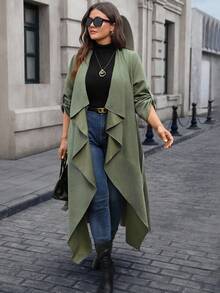 EMERY ROSE Abrigo largo tipo trinchera verde talla grande para mujer con cinturón y bolsillos, para otoño