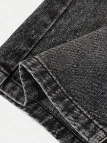 SHEIN Tween 女童口袋阔腿宽松休闲百搭牛仔短裤 - 灰色 - 查看 4