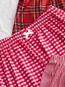 Lowkey Lull 3件套格子女士睡裤套装 - 紅色 - 查看 3