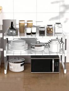 SHEIN 1pc 1/2/3 Layers Flexible Vertical Storage Rack, Stainless Steel Support Frame, Plastic Panel, Adjustable Length Size, Suitable For Kitchen Storage, Home Storage, Dormitory Storage