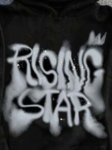 SHEIN Bolty Tween Boy Casual Graffiti Handpainted English Letter Sports Street Style Y2K Loose Fit Thick Hoodie Sweatshirt, Suitable For Autumn/Winter Fall