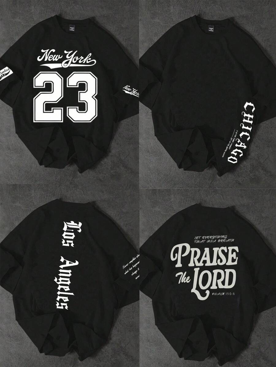 Manfinity LEGND 4 件男士休闲宽松日常百搭短袖 T 恤