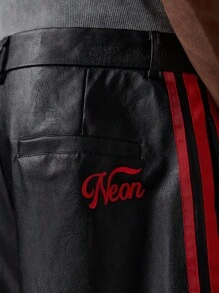 NEON BLANC 男士宽松休闲裤，带口袋和侧条纹，秋冬 - 黑色 - 查看 6