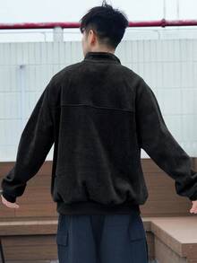 DAZY 男士纹理面料复合抓绒半拉链套头卫衣，秋冬季 - 黑色 - 查看 2