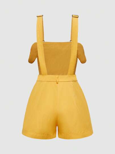 Adventure Time X ROMWE Pantalones cortos con peto bordados con expresiones lindas y 3D
