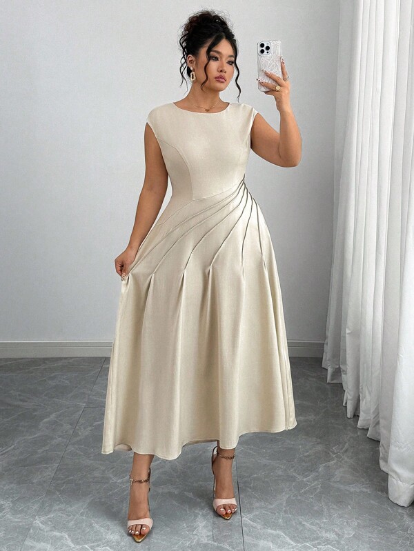 Roveilla Vestido plisado de cintura con estilo francés romántico para fiesta de té, para vacaciones, talla grande, primavera/verano