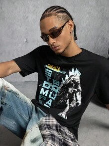 GODZILLAxKONG X SHEIN Men's Letter & Monster Graphic Round Neck Short Sleeve T-Shirt - Black - View 5