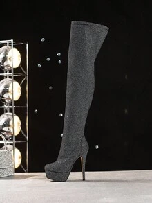 Cuccoo CUCCOO LuxiPop Botas altas de plataforma y tacón fino de mujer, con cremallera lateral, puntera redonda, suela gruesa, versátiles y casuales, de color negro, adecuadas para Halloween, Navidad, discoteca y fiestas