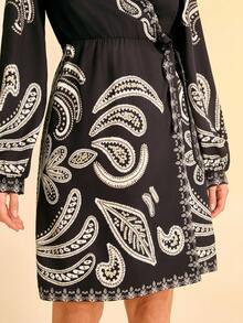 CAJUNI Vestido corto casual de manga larga con estampado para vacaciones de mujer - Multicolor - Ver 7
